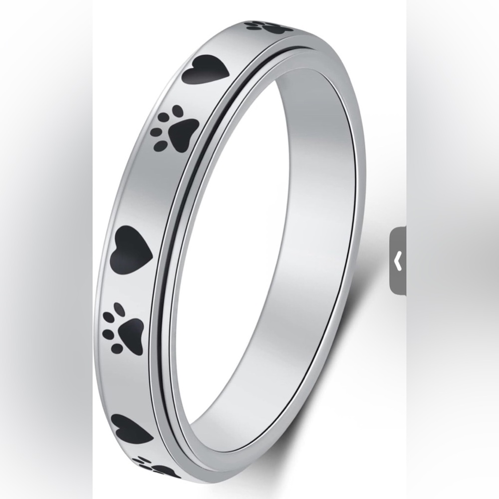 LuckyArmor Dog Lover S.S. Spinner Anti-Anxiety/Stress Management Ring Size 8 NWT